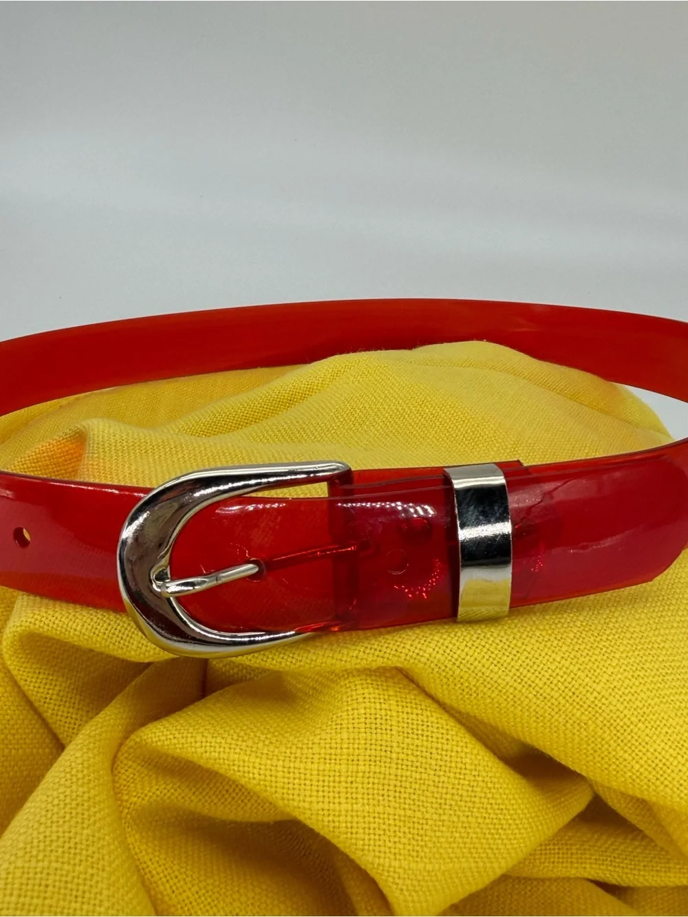 Vintage Red Translucent Jelly Belt with Silver Oval Buckle | Y2K Clear Vinyl Wai